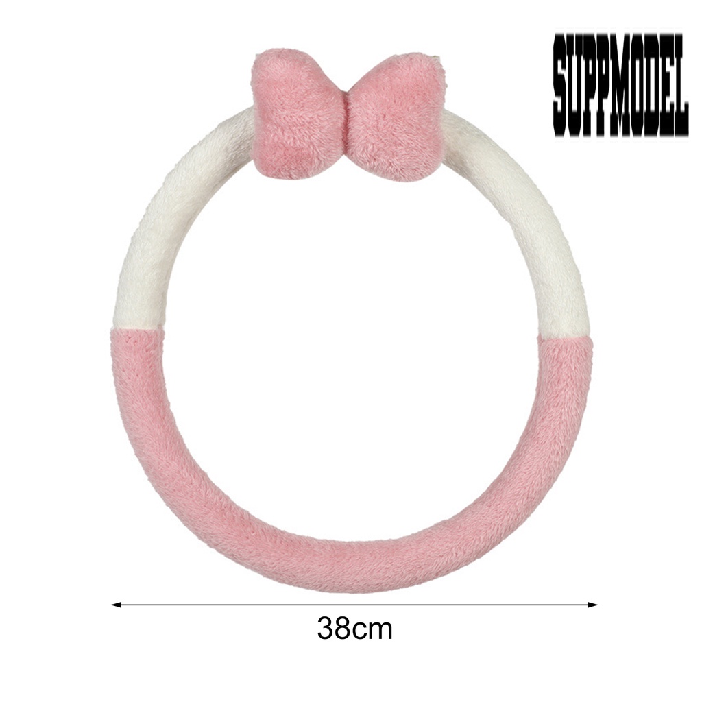 Cover Setir Mobil Universal Bahan Plush Super Lembut Hangat Aksen Pita