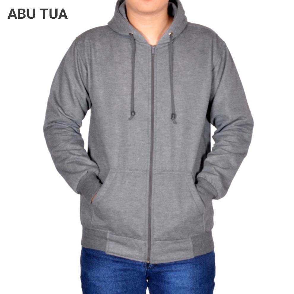 L,XL,XXL Jaket zipper hoodie polos hitam mr store-ABU TUA