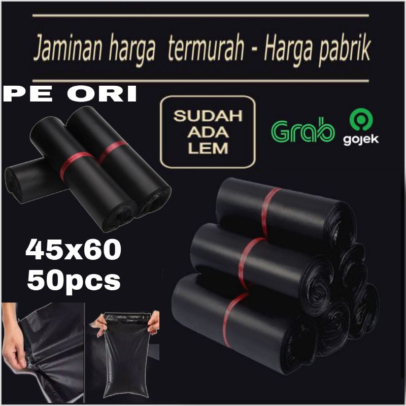 

POLYMAILER 45X60 50PCS HITAM PE GLOSSY/PLASTIK PACKINGAN ONILINE SHOP