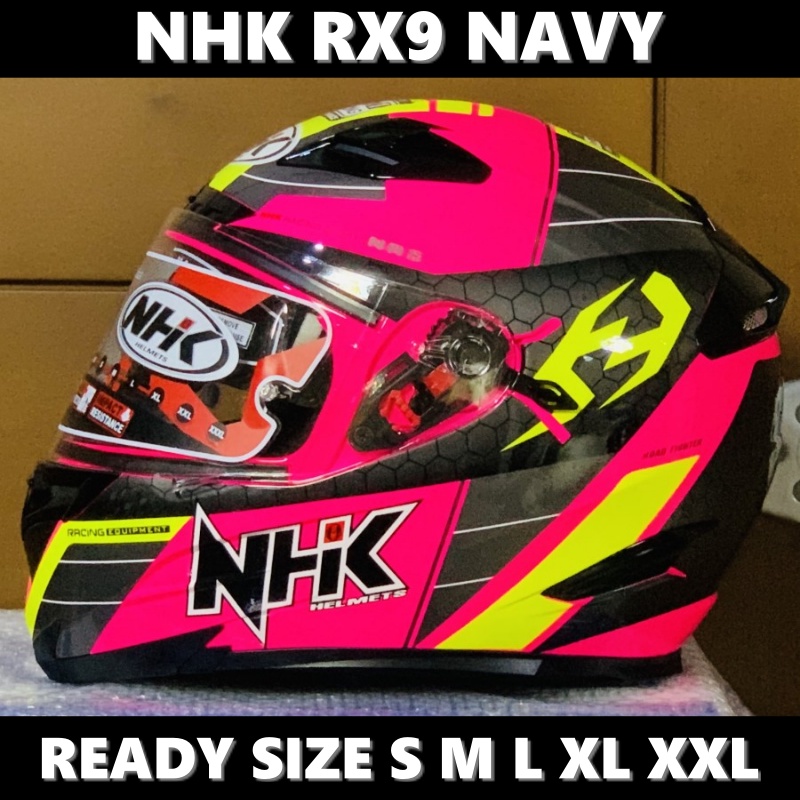 Helm Full Face Fullface NHK RX9 Navy Pink Fluo Yellow Double Visor Motor SNI Pria Wanita Helmet