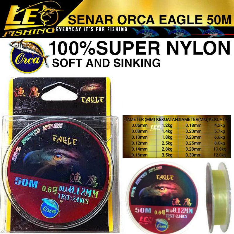 SENAR ORCA EAGLE 50M SIZE 0.06 0.08 0.10 0.12 0.14 0.16 0.18 0.20 0.23 0.25 0.28 0.30 0.35 0.40 0.45 0.50HIGH QUALITY PRODUK