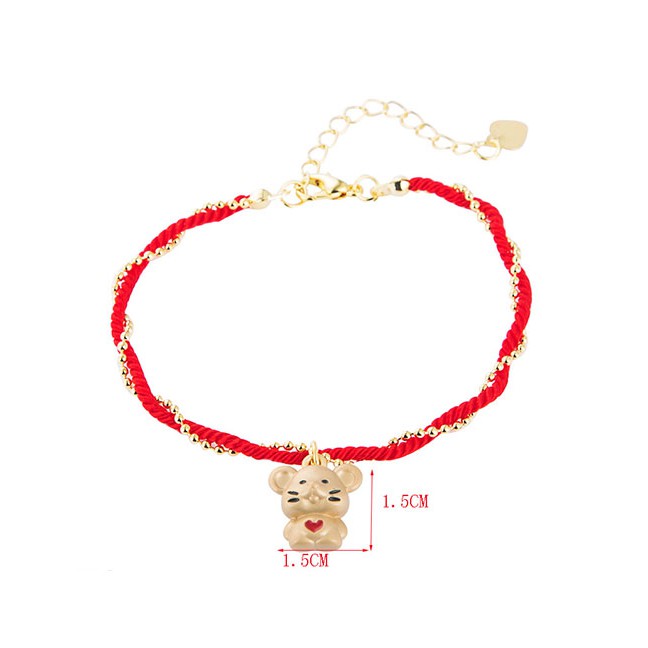 LRC Gelang Fashion Red Red Rope Woven Adjustable Mouse Zodiac Transfer Bead Bracelet D95366