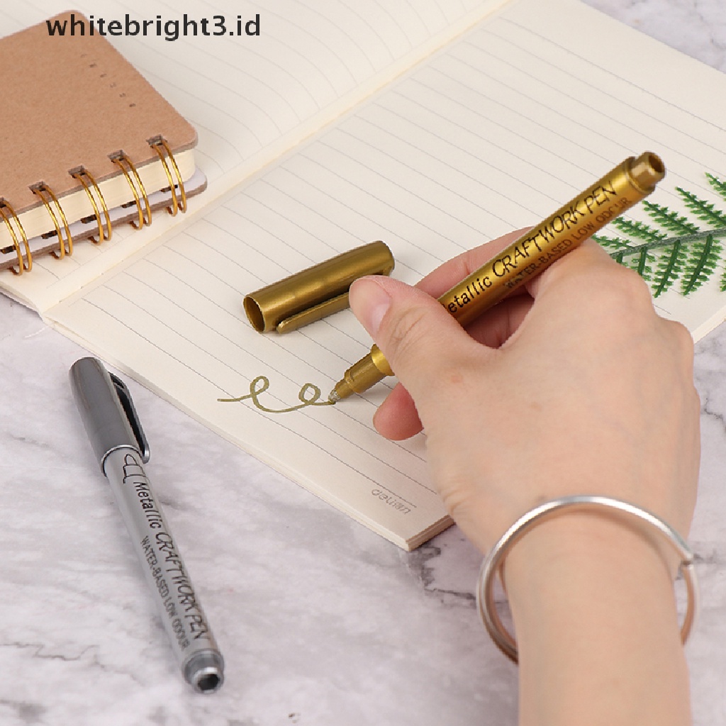 (whitebright3.id) Spidol Permanen Anti Air Warna Gold / Silver Untuk Menggambar DIY