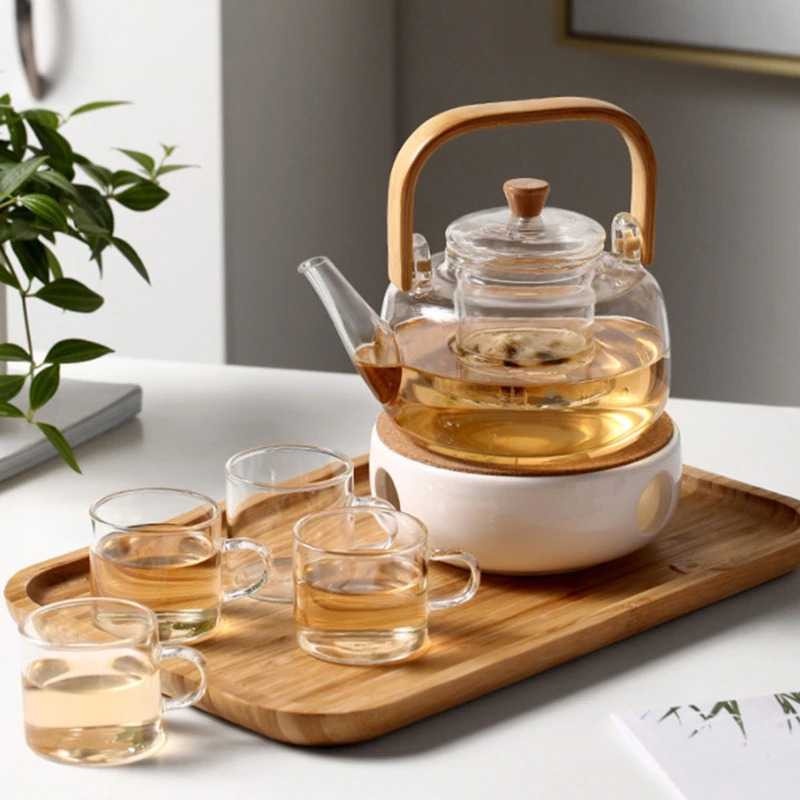 Teko Kaca Pitcher Gagang Kayu 800-1000ml Teapot Borosilicate Glass