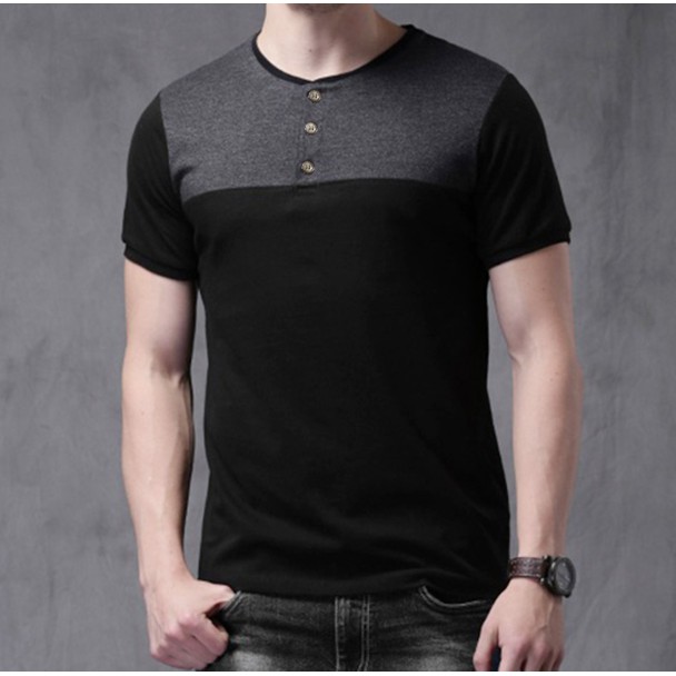  Kaos  Pria Henley  Kancing  Enfield Black Shopee Indonesia