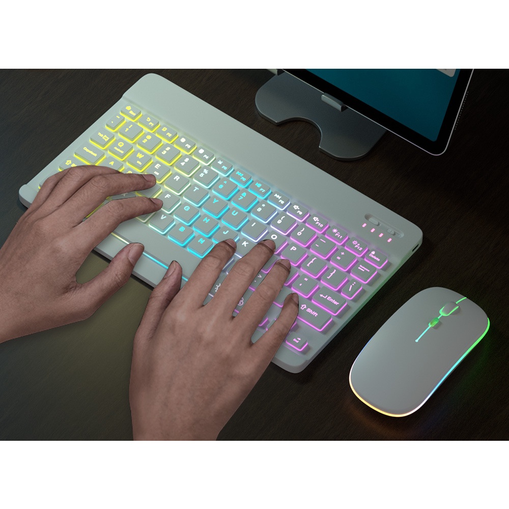 【Beli dua diskon 20%】 GOOJODOQ 10 Inch Backlit Backlight Wireless Keyboard And Mouse LED Backlight Keyboard