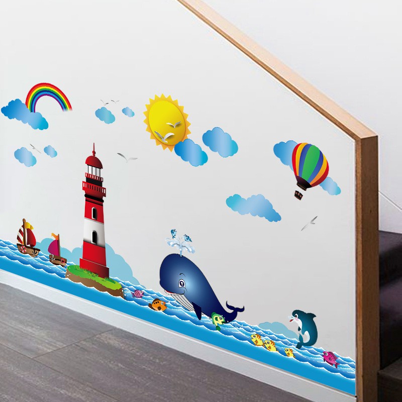 Reliza Wall Sticker Lis Ikan Paus Border Fish Lumba Lumba Awan Anak Kids Stiker Dinding LDR7252