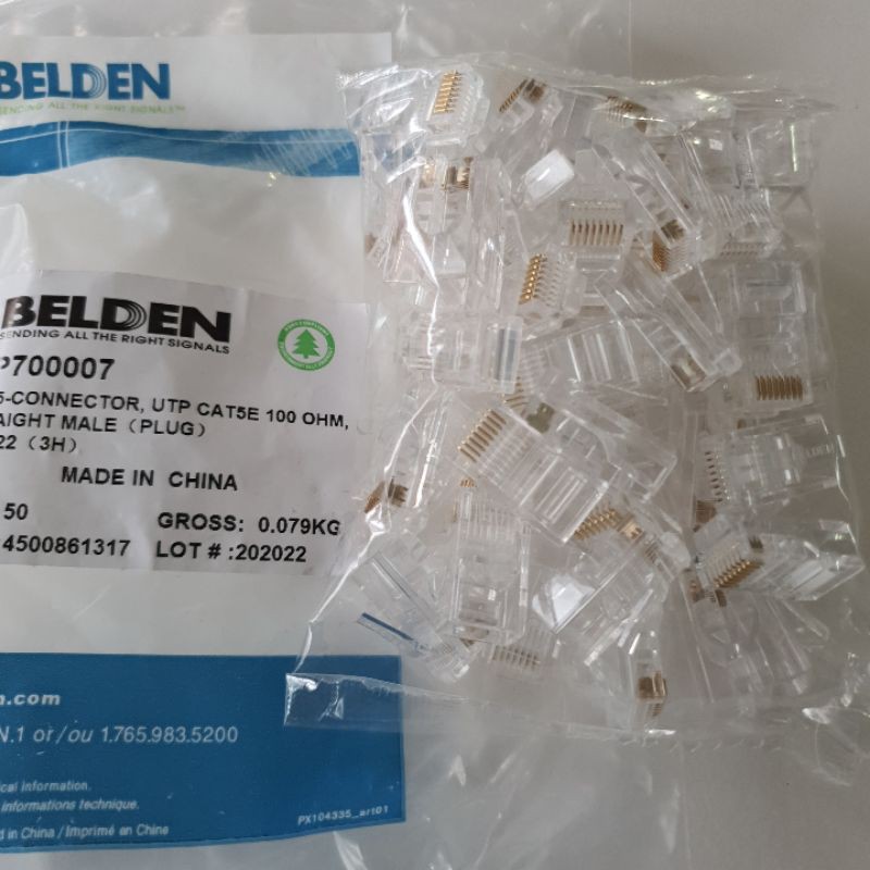 CONNECTOR RJ45 KONEKTOR RJ45 BELDEN CAT 5E 50PCS ORIGINAL RESMI