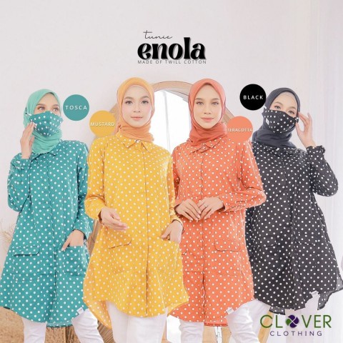 baju tunik wanita muslim lengan panjang polkadot atasan blus muslimah katun motif polka enola clv