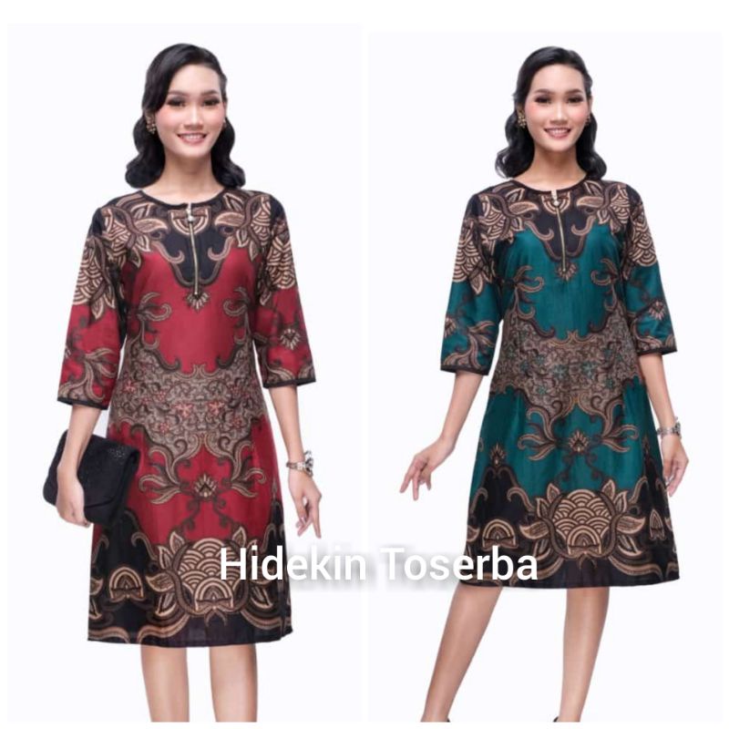 tunik atasan baju batik jumbo M-5L wanita Vivo merah hijau