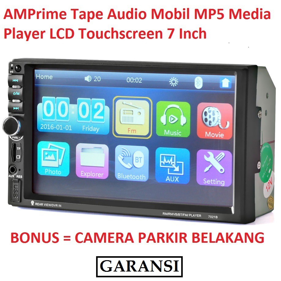 (BONUS CAMERA) DOUBLE DIN Audio Mobil MP5 Media Player Monitor LCD Touchscreen 7 Inch - Black