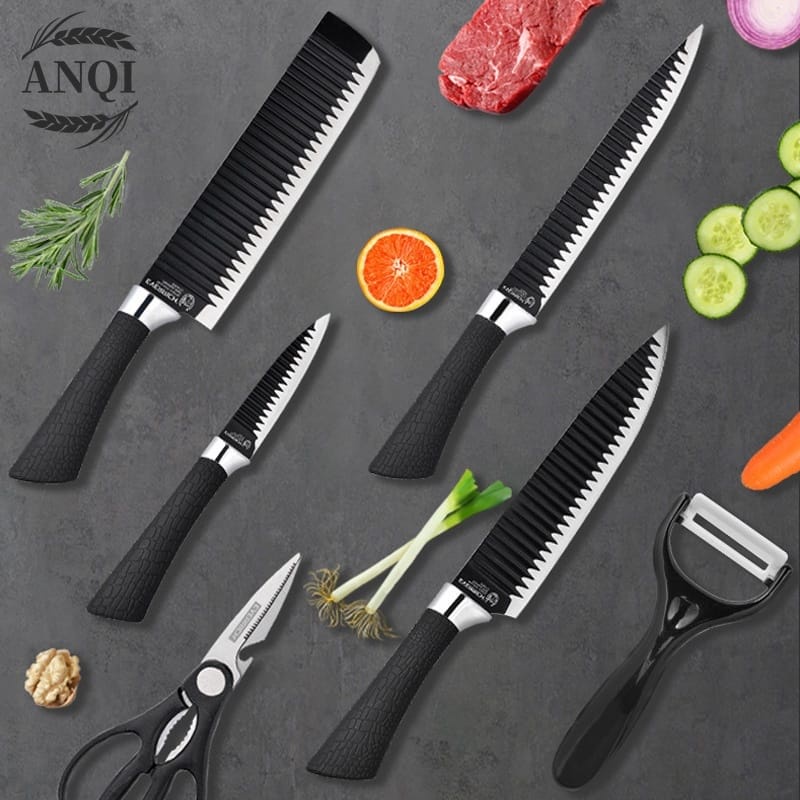 PISAU DAPUR HITAM TAJAM PISAU BAHAN BAJA /PISAU DAPUR TAJAM/ BLACK KNIFE SET 5 PCS