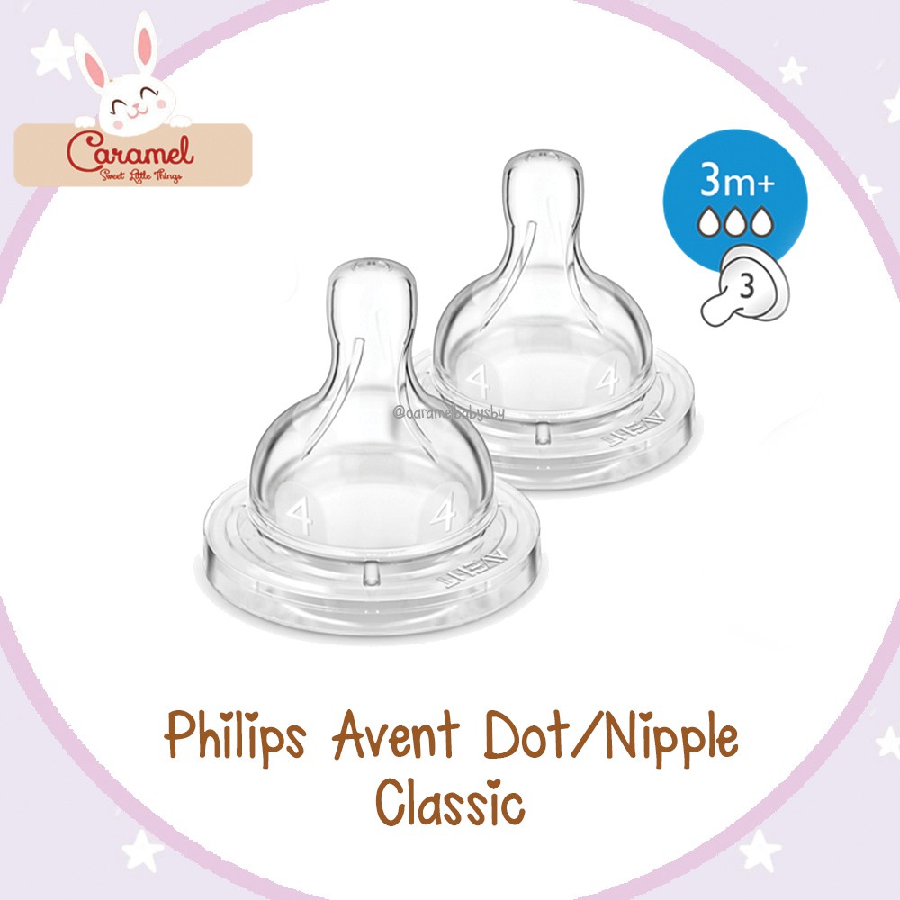 PHILIPS AVENT Classic+ Nipple / Dot Botol Susu Bayi / Teat Refill Dot Silikon Classic Wide Neck 3M+ 