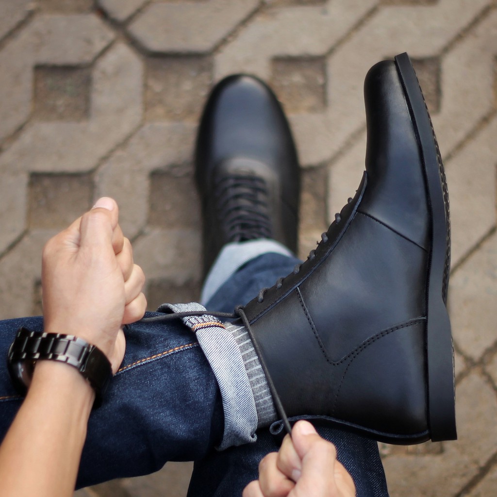 Reyl Maints Black - Sepatu Boots Kasual Kerja Riding Pria Men Cowok Kulit Asli