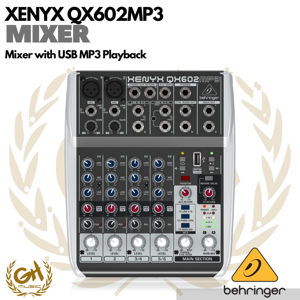 Behringer Xenyx QX602MP3 Mixer with USB MP3 Playback - Mixer Audio 6 channel