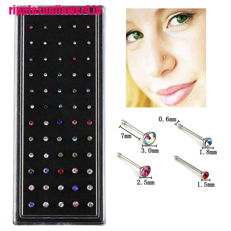 60pcs Anting Tindik Hidung Bahan Stainless Steel Dengan Kristal Berlian Imitasi