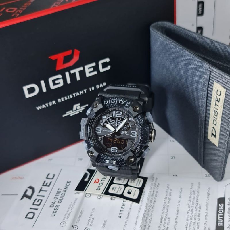 Jam Tangan Pria Fashion Analog Digital Digitec Da 2118 Rubber Free Dompet Original