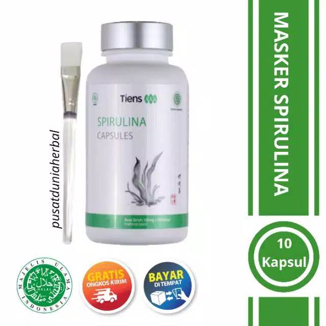 Promo!! Masker Spirulina Ori Tiens Isi 10 kapsul Free kuas, Isi 20 kapsul free kuas+ air mawar