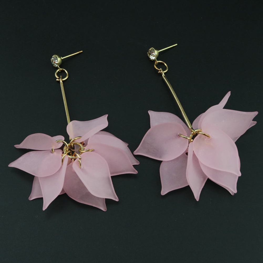 Hu Hu Hu Hu Hu Alat Bantu Pasang Kacamata♡ Anting Stud Panjang Menjuntai Bentuk Kelopak Bunga Bahan Resin Untuk Wanita