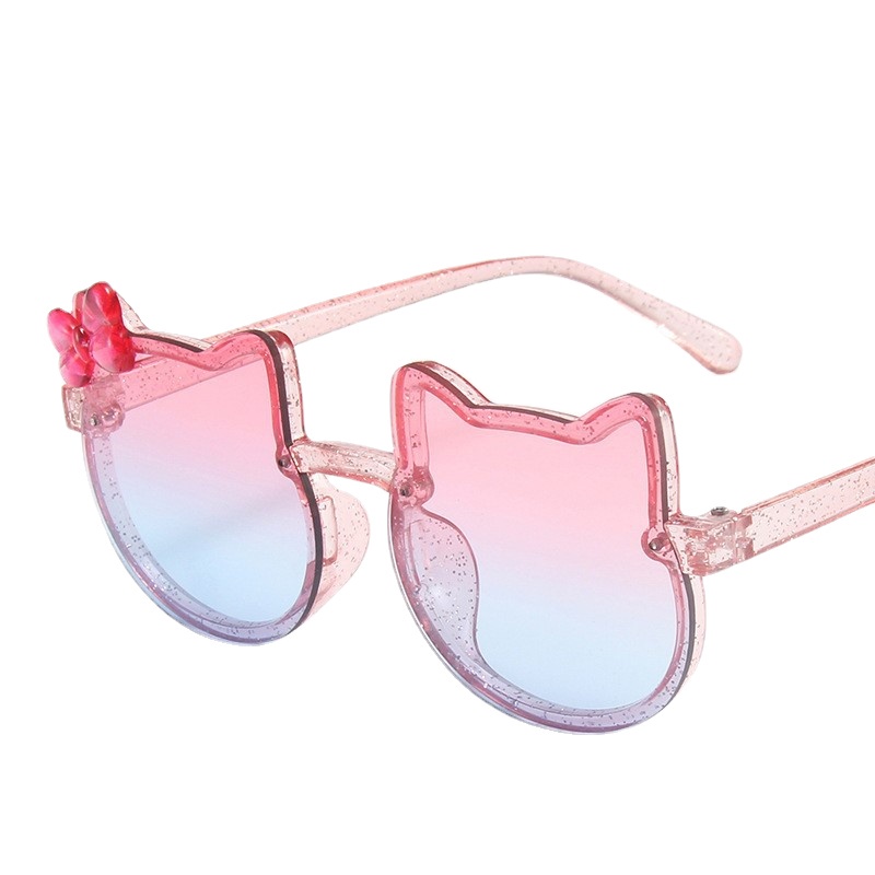 （YUZHU）COD Kacamata Bayi Color Bow Sunglasses Kacamata Fashion Korea Hello Kitty Print Shiny Sunglasses