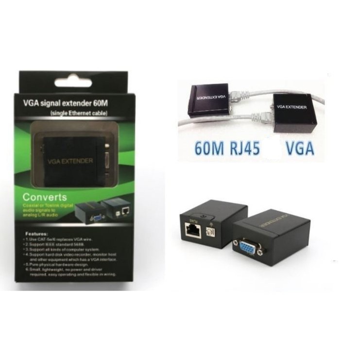 Vga extender 60m single cat5 / cat6 vga extender up to 60 meter