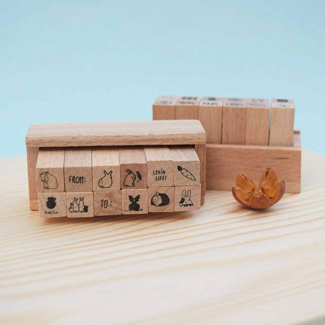 

Cute Mini Wood Stamp Set 12pc/stempel