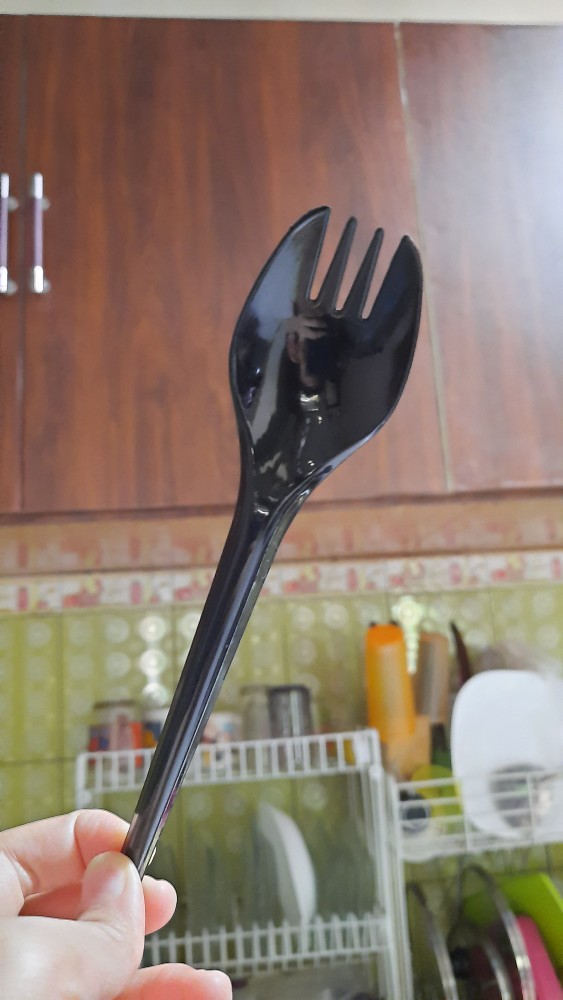 3000pcs Sendok Garpu 2in1 Hitam Bening Garpu Makan Sendok 2in1 Plastik  Fim Dus Gojek Grosir