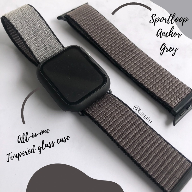 Strap smartwatch applewatch iwatch series NYLON SPORTLOOP WOVEN - GREY - Sportband iwatch Series 7 6 5 4 3 2 1 SE