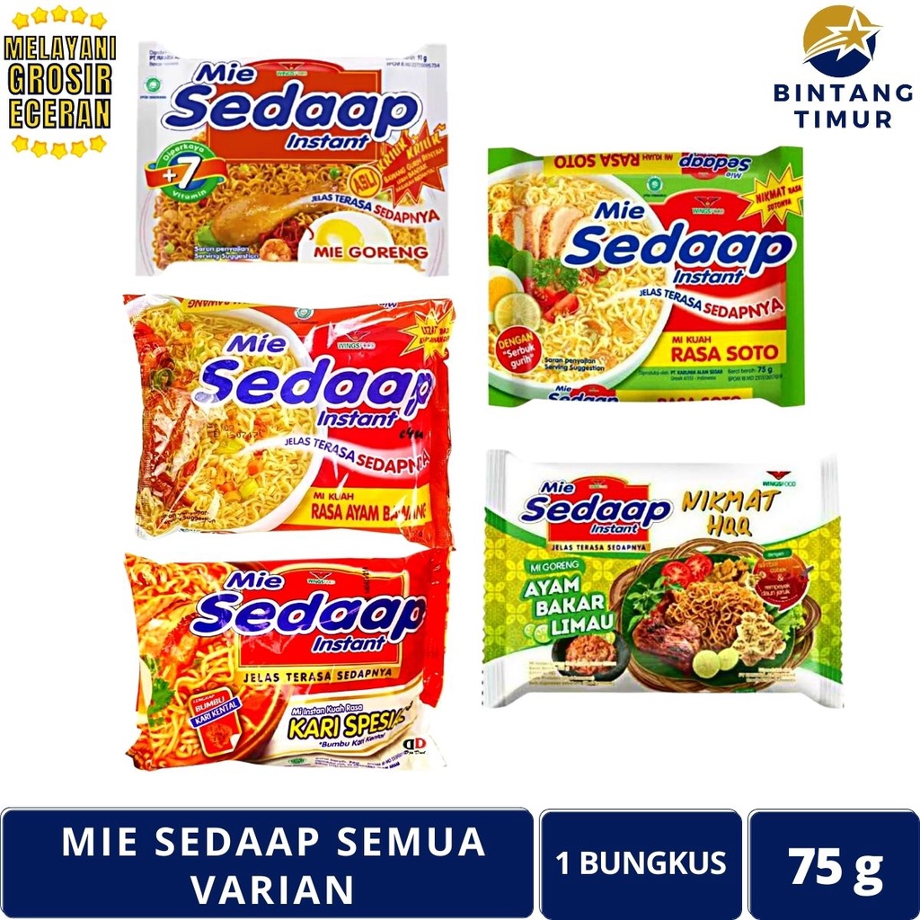 

SEDAAP Mie All Variant, Goreng, Soto, Ayam Bawang, Bakar Limau, Kari Spesial SATUAN - Mi Sedap