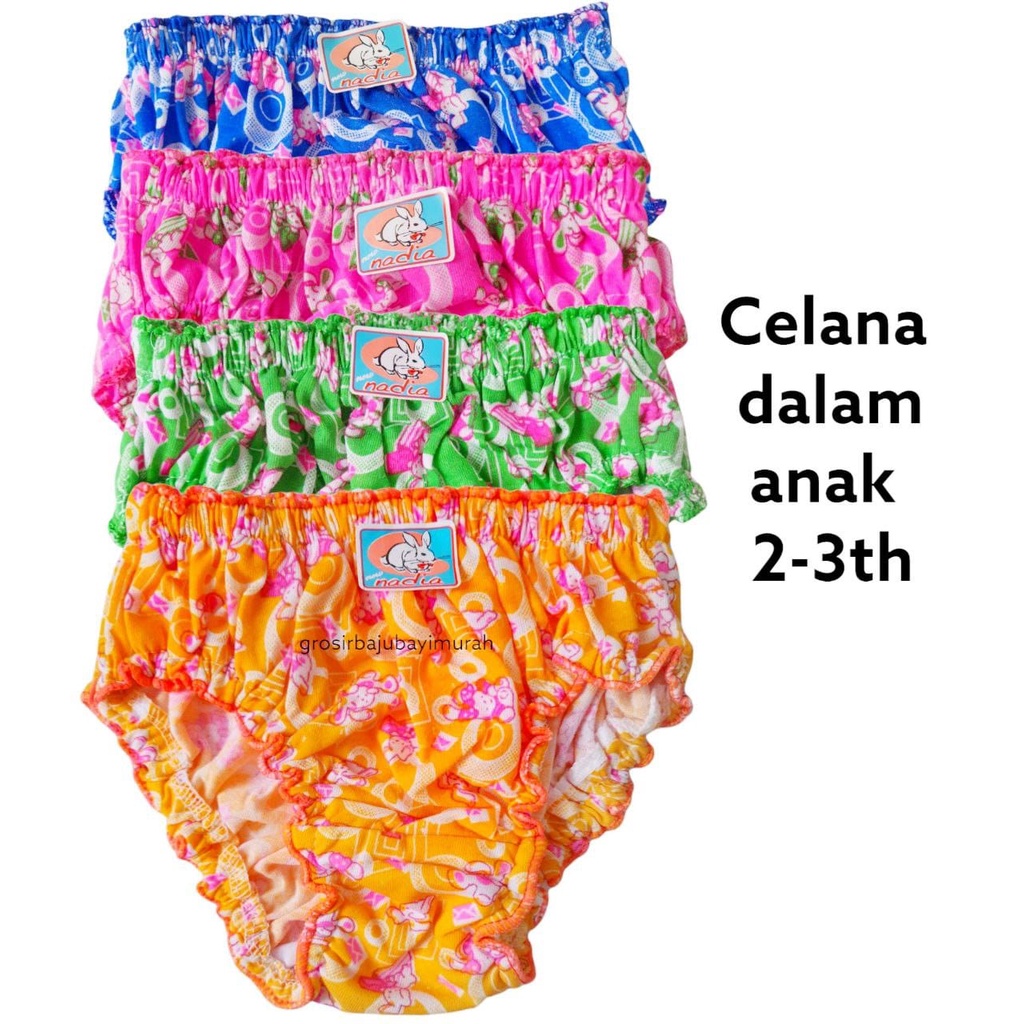 3 pcs/ lembar celana dalam anak motif KUNCIR 2-3 th