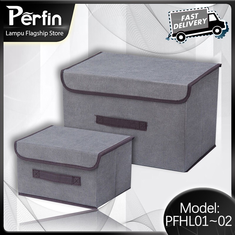 Perfin 1PCS folding with lid storage box dustproof portable boxclothing sundries storage box-Abu-abu
