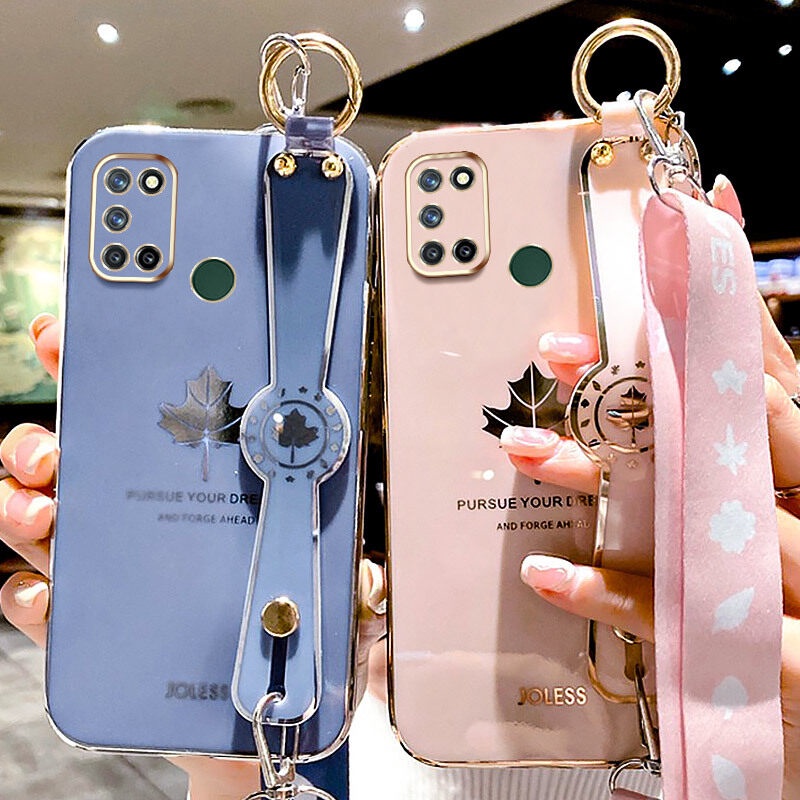 Case Motif Daun Maple Dengan lanyard Untuk OPPO Realme 7i C17