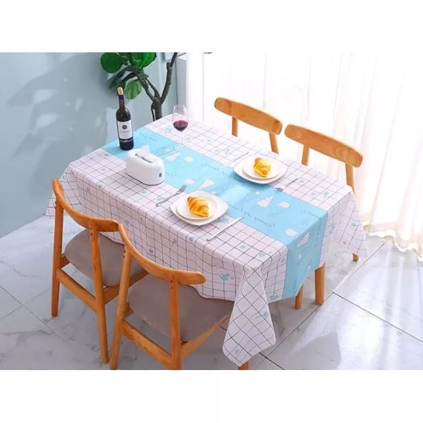 TAPLAK MEJA MAKAN ANTI AIR 4 6 KURSI WATERPROOF TAPLAK MEJA PANJANG MOTIF KOTAK TABLE CLOTH 137 X90