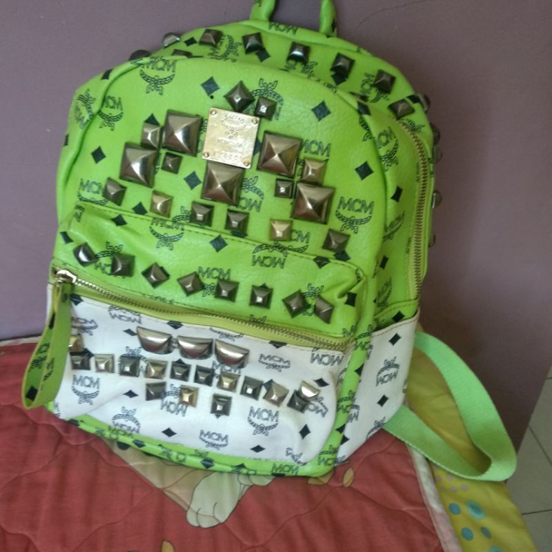 MCM Stark Backpack Green White Tas Ransel Fashion