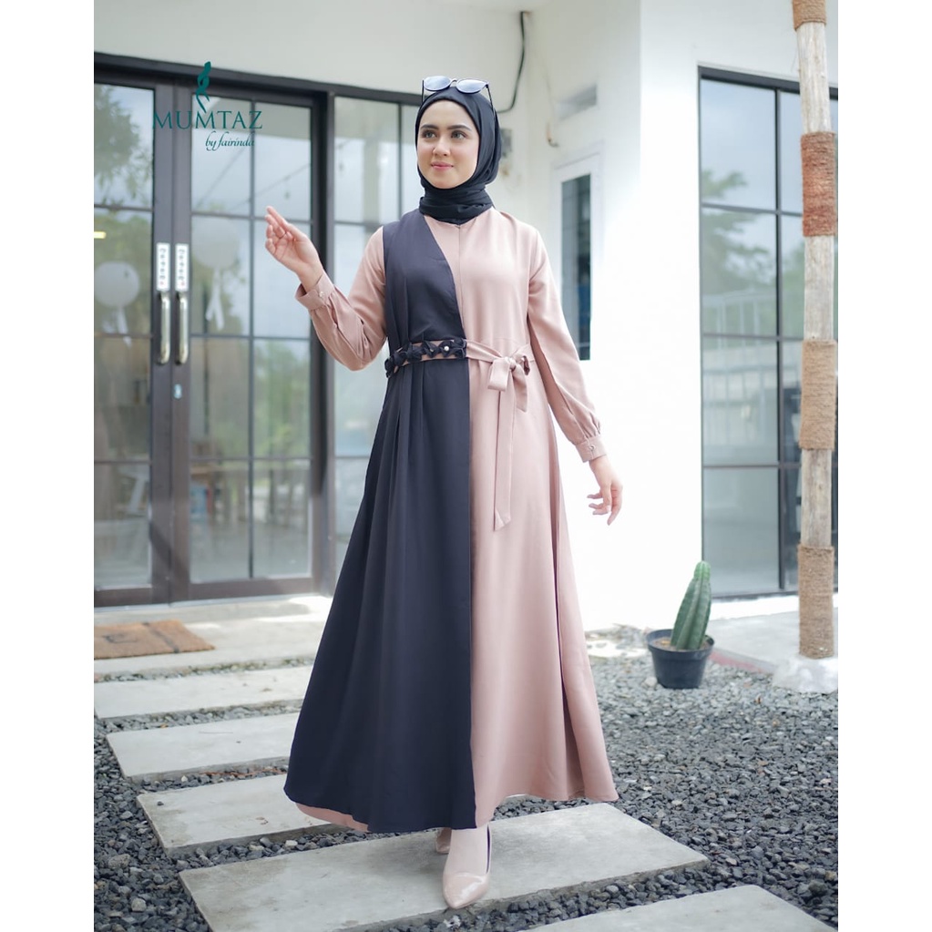 Gamis Havana dress itycrepe mix warna polos rempel aksen mutiara mewah terbaru remaja wanita muslim muslimah maxi dress wanita cocok utnuk kerja