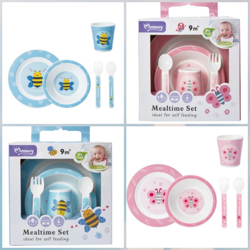 Momeasy mealtime set (kode 45626). piring mangkok gelas sendok garpu MPASI