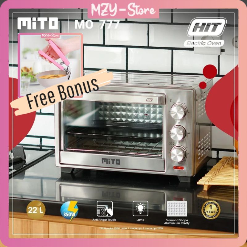 Mito MO777 (FREE Pencapit Anti panas) Oven Listrik MITO HIT MO 777 Low Watt Kapasitas 22 Liter MO777 GARANSI RESMI - MO777 Putih Hitam Silver Sakura Pink Purple Amethyst