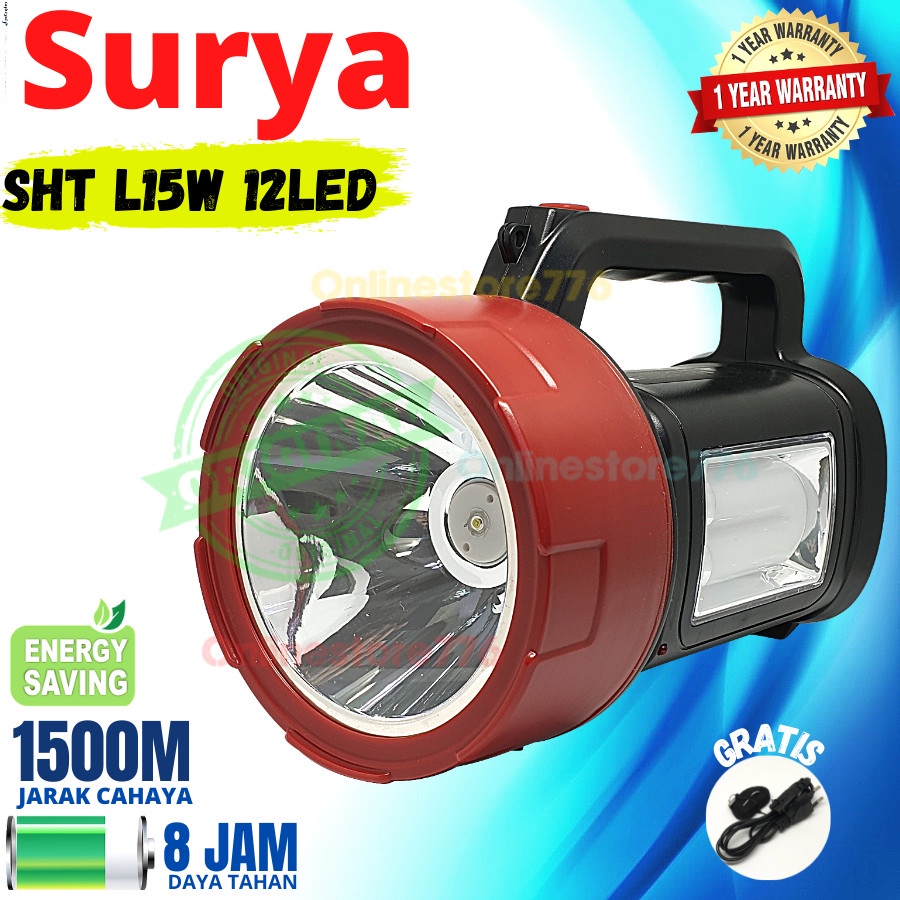 COD Senter Tangan Surya SHT L15W 12LED SMD LED Senter Pegang Sorot 15w 15 watt 12 led