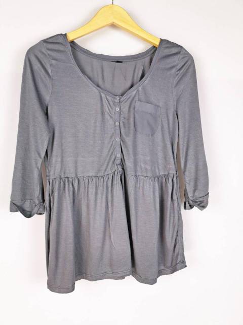 Mud* grey half button blouse