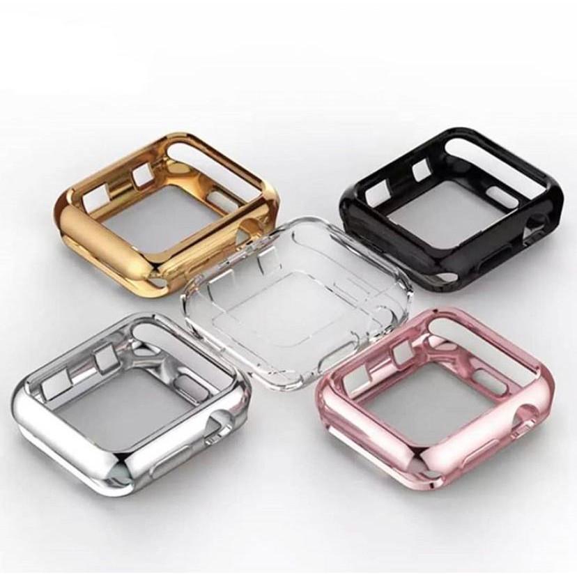 Casing apple watch series 6 7 8 2 3 4 5 rose gold glossy silicone rubber 38mm 44mm 41mm 45mm bumper case jam iwatch iwo 12