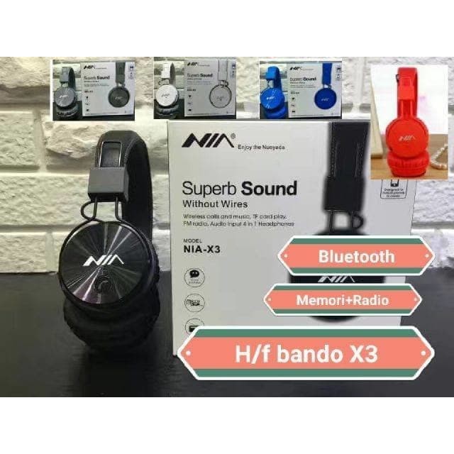 NIA-X3 Headset Bluetooth Alat Dengar Lagu Musik Bass Headphone NIA X3 Head Set Earphone Earphone