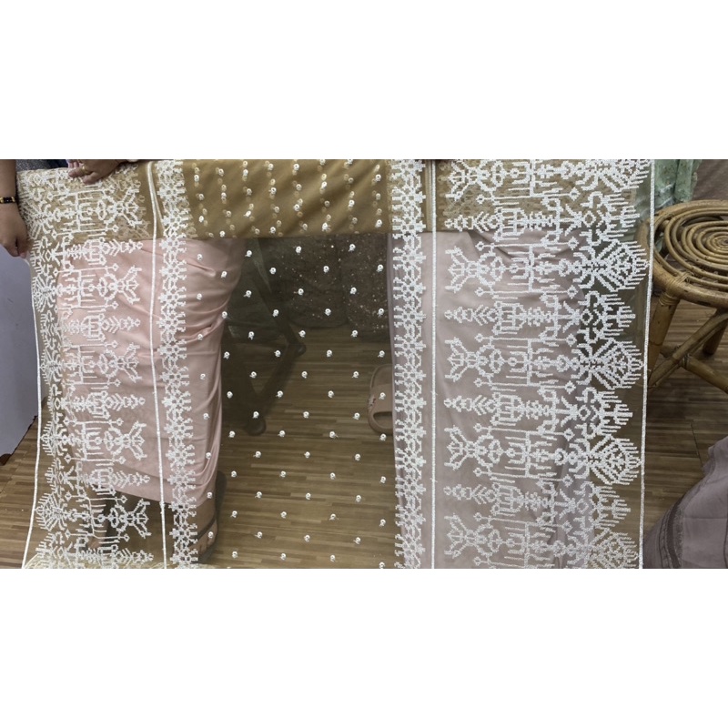 tille tulle sapto motif etnik sumba polkadot (warna gold bordir putih dan hijau bordir putih)