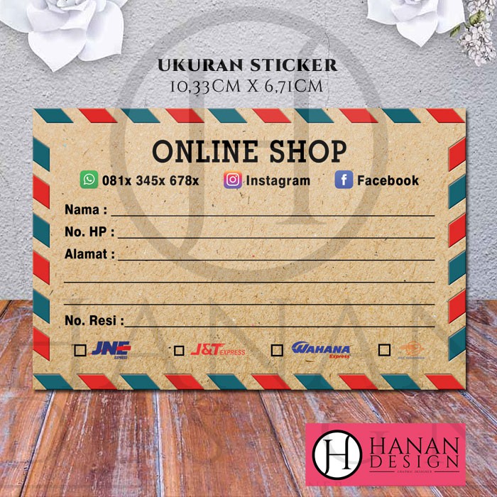 Stiker Label Pengiriman Paket Olshop Online Shop Custom - Motif Amplop Biru Merah