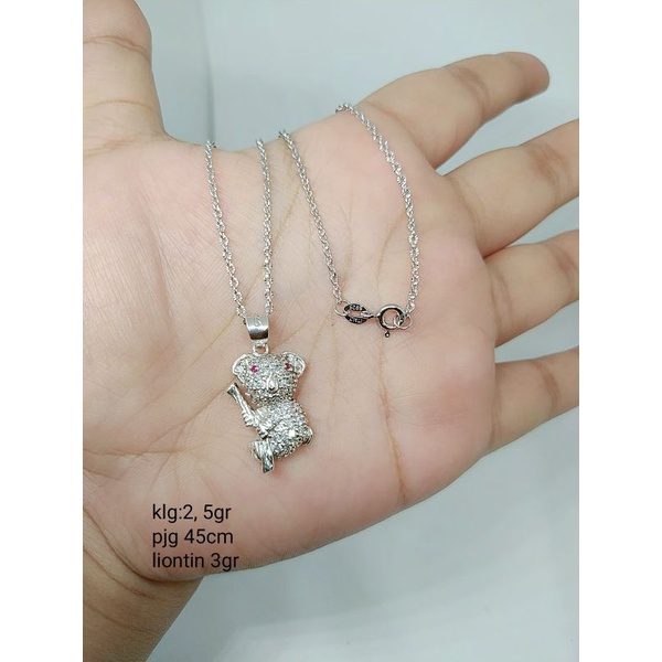 KALUNG PERAK ASLI 925 LAPIS EMAS/KALUNG MODEL CAMPUR + LIONTIN KOALA DAN MATA PUTIH COR/ASLI SILVER/PERHIASAN FASHION