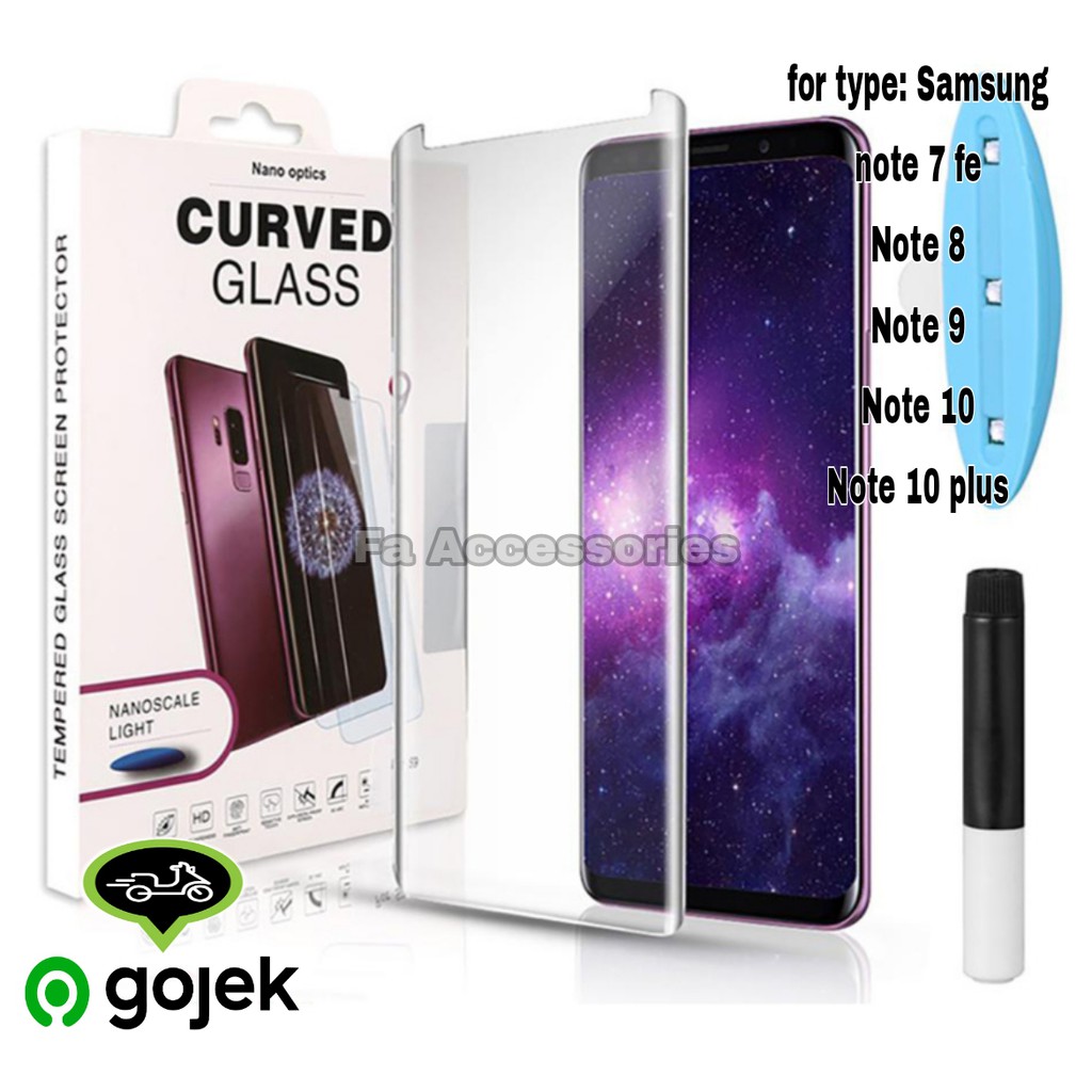 NANO OPTICS CURVED TEMPERED GLASS UV Type Samsung note 7 fe fun edition 8 9 note 10 10plus plus