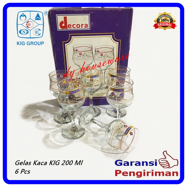 Gelas Kaki Kaca Wine 200 Ml Gelas Beling Decora KIG ( 6 Pcs )
