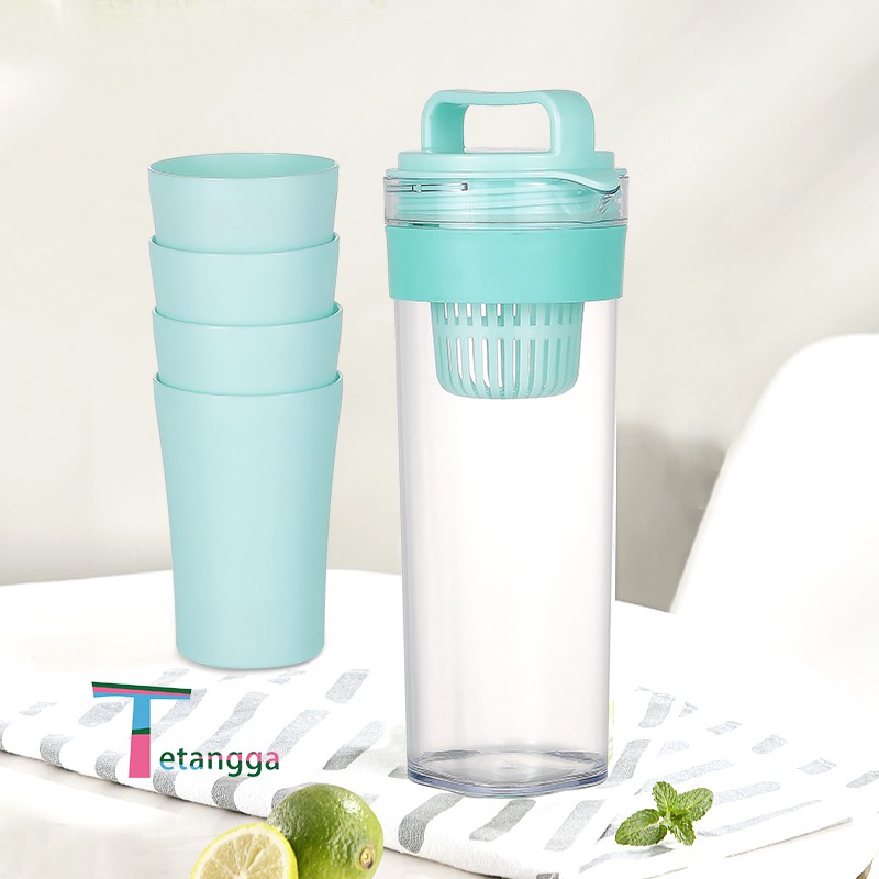 Teko Set 5 In 1 /Travel Cup/Water Mug / Cangkir Air Warna Warni / Teko plastik Ada 4 pcs cangkir