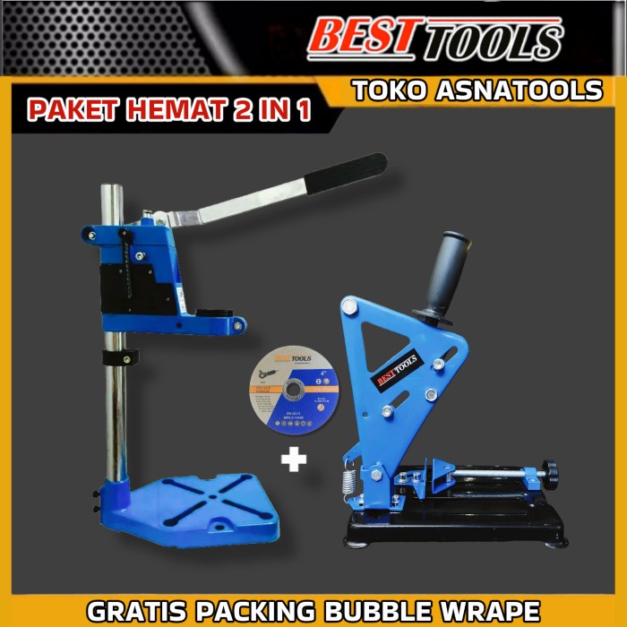 Mesin Bor Paket Stand Dudukan Bor Stand Gerinda Tangan / Hijau Dan Biru