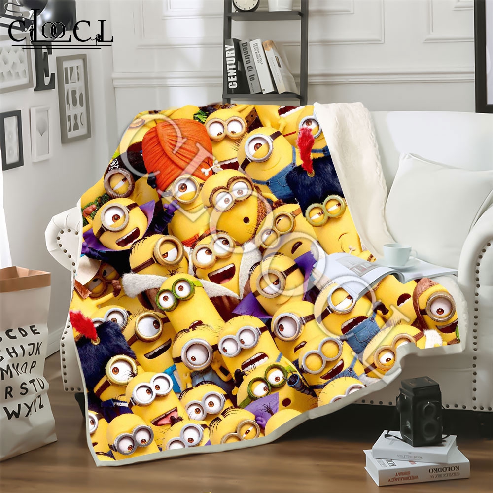 Selimut Dengan Bahan Plush Halus Dan Gambar Kartun Minions 3d