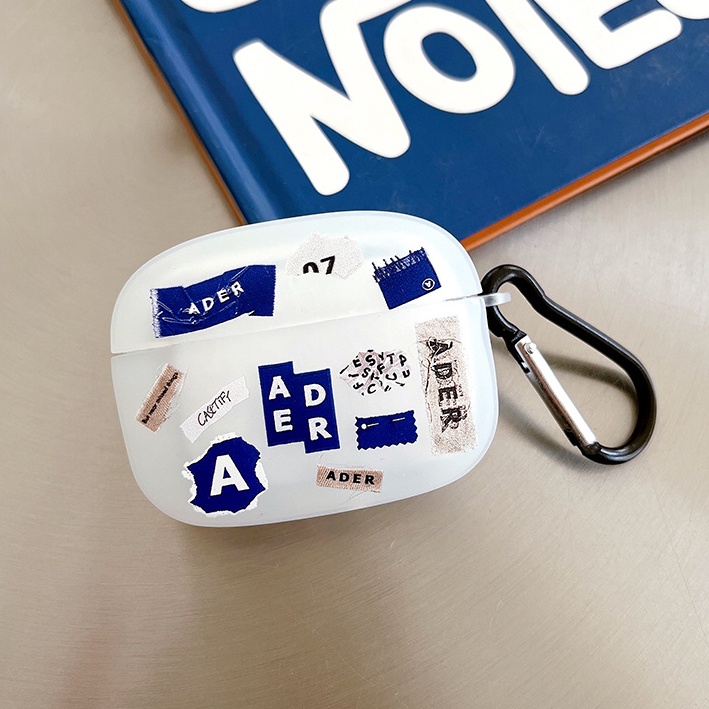 Case Pelindung airpods 3 / 2 / 1 / Pro earphone Bahan TPU frosted Seri Label Biru Putih